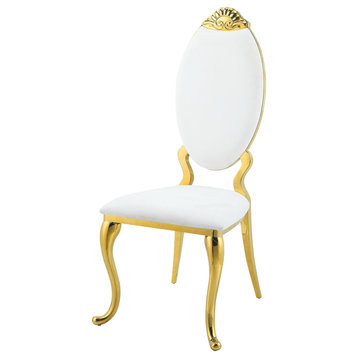 ACME Fallon Side Chair(Set-2) in White PU & Mirroed Gold Finish