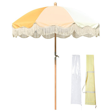 LAGarden 6Ft Fringe Patio Umbrella Vintage 50/60s Outdoor Yellow,Model: PS6-01