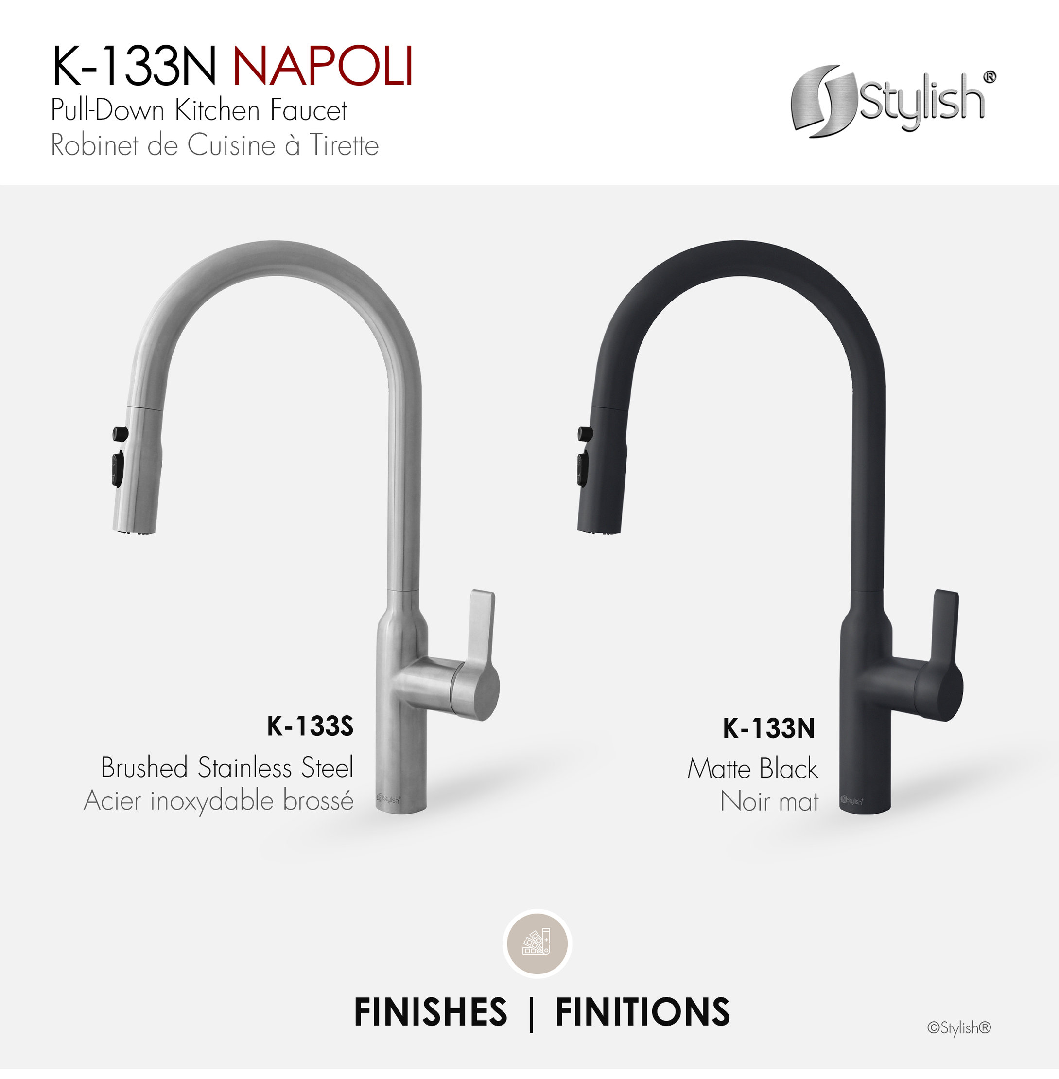 STYLISH Napoli Single Handle Matte Black Pull Down Kitchen Faucet