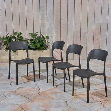 Noble House Katherina Outdoor Plastic Chairs in Black (Set of 4)
