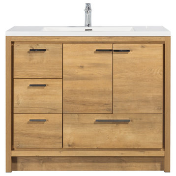 Alma Allier 42 inch free standing vanity with sink, Natural-Oak, Left Drawer