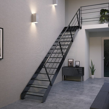 Escalier métallique contemporain avec marches verre