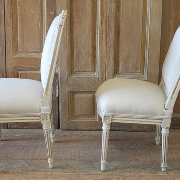 Early 20th Century Pair of Painted and Upholstered Louis XVI Style Childs Chairs