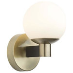 ArtCraft - ArtCraft AC7091VB Tilbury - 9" 8W 1 LED Wall Sconce - The Tilbury collection of LED illuminated vanities features a semi gloss black frame with circular opal white glassware. This unit is energy efficient. Single light model shown.   Limited   4  Bathroom/Hallway/Vanity  Shade Included: Yes  Dimable: YesTilbury 9" 8W 1 LED Wall Sconce Matte Black/Brass Opal GlassUL: Suitable for damp locations, *Energy Star Qualified: n/a  *ADA Certified: n/a  *Number of Lights: Lamp: 1-*Wattage:8w LED bulb(s) *Bulb Included:Yes *Bulb Type:LED *Finish Type:Matte Black/Brass