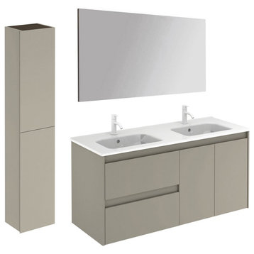 Ambra 120 DBL Pack 2 Wall Mount Bathroom Vanity w/ Mirror & Column, Matte Sand