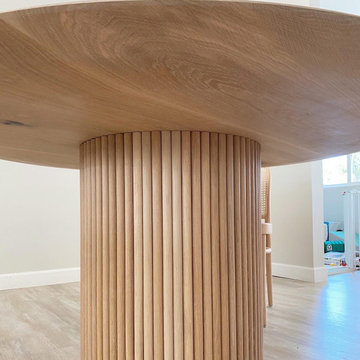 Solid White Oak Dining Table with Reeded Cylindrical Base