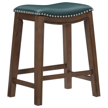 Home Square 3 Piece 24" Faux Leather Saddle Counter Stool Set in Green
