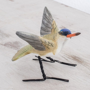 Novica Handmade Violet-Crowned Hummingbird Ceramic Figurine