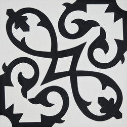 Moroccan Mosaic and Tile House - Agadir Handmade Cement Tile, White/Black, Sample - Wall And Floor Tile