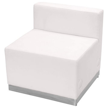 Contemporary Accent Chair, Modular Design With Faux Leather Padded Seat, White