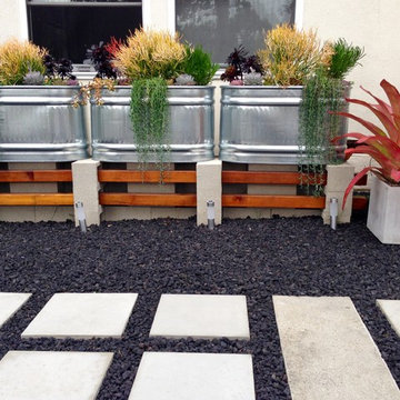 Drought tolerant cinderblock planter landscape