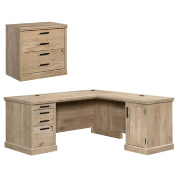 Home Square 2-Piece Set with L-Shaped Desk & 2-Drawers Lateral File Cabinet
