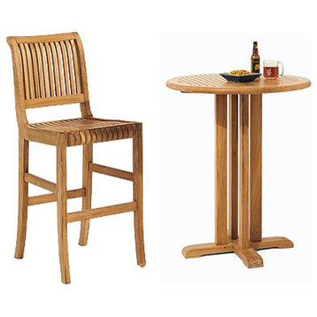 Teak Outdoor Giva Bar Set, 1 Table and 2 Chairs
