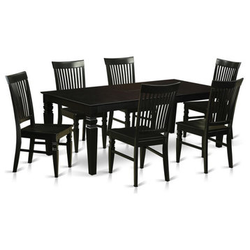 East West Furniture Logan 7-piece Wood Kitchen Table Set in Black