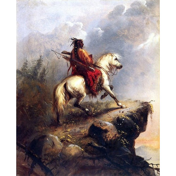Alfred Jacob Miller Crow Indian on The Lookout 20"x25" Premium Canvas Print