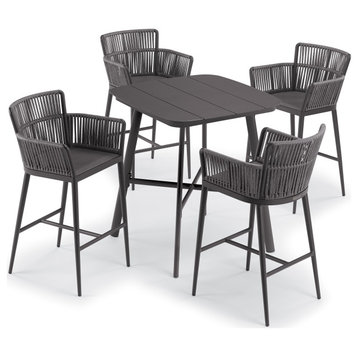 Eiland 36" Square Bar Table With 4 Nette Bar Chairs, Carbon/Pewter