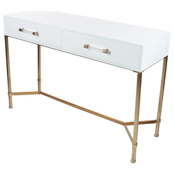 Modern Console Table, Golden Metal Base & 2 Drawers With Elegant Pull Handles