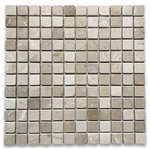 Stone Center Online - Non Slip Shower Floor Tumbled Crema Marfil Marble 1x1 Square Tile, 1 sheet - Color: Crema Marfil Marble (a textured clean creamy beige stone background with tones of yellow, cinnamon, white and even goldish beige soft thin veins);