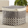 Seaton Indoor and Outdoor Geometric Gray and Cream Cube Pouf