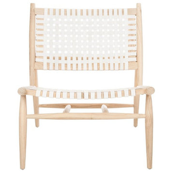 Leil Leather Woven Accent Chair Natural/ White
