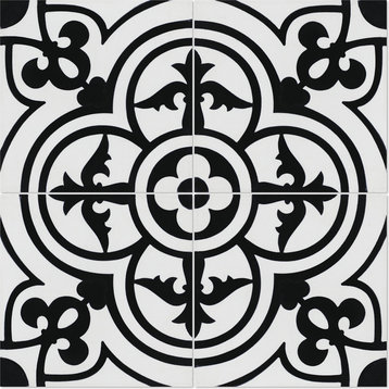 8"x8" Caprice Black/White Morning Handcrafted Cement Tile, Set of 16