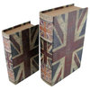 Set of 2 British Flag Print Faux Leather Book Secret Stash Boxes