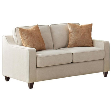 Pemberly Row Contemporary Upholstered Cushion Back Loveseat Beige