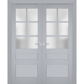 Interior French Double Doors 84 x 80, Veregio 7339 Grey & Frosted Glass