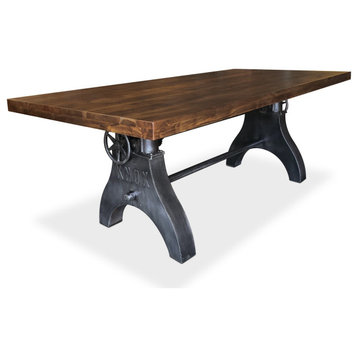 KNOX Adjustable Height Dining Table - Cast Iron Crank Base - Walnut Top
