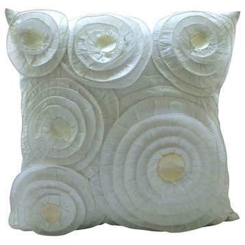 Vintage Charm, White 22"x22" Silk Throw Pillows Cover