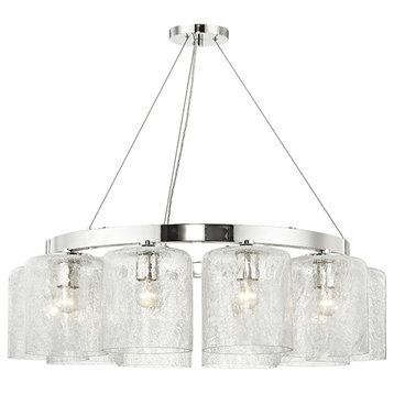 Charles 10 Light Chandelier, Polished Nickel Finish, Clear Crackel Glass Shade