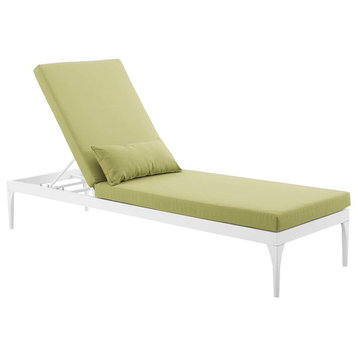Perspective Cushion Outdoor Patio Chaise Lounge Chair, White Peridot