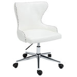 Meridian Furniture - Hendrix Swivel and Adjustable Vegan Leather Office Chair, White, Rich Chrome Base - Sit back and take it easy in this Hendrix Vegan Leather office chair. Its soft white Vegan Leather looks so real, no one but you will know it's not. A rich chrome base and coordinating nail head trim hardware adds a touch of elegance to this comfortable chair. Its swiveling function lets you easily turn at your workstation to perform different tasks, and the seat height is adjustable, so you can quickly find the best and most comfortable position.