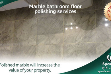 Marble bathroom floor polishing services. Polished marble will increase the valu