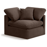 Meridian Furniture - Indulge Upholstered Modular Chair, Brown, Down Stuffed Velvet, Corner Chair - Experience ultimate comfort and style with our brown velvet Indulge Corner Chair. The luxurious velvet will elevate the aesthetic of any room. This chair provides ample space for you to relax while its modular build offers the option of unlimited configurations. Whether you're looking to add a stylish element to your living room or a comfortable seating option to your bedroom, this chair is the perfect choice.