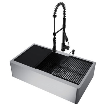 VIGO Oxford 36" L x 20.5" W Single Basin Farmhouse Kitchen Sink With Faucet