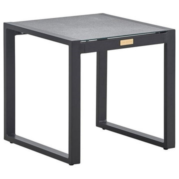 Tommy Hilfiger Hampton Outdoor Side Table with Gray Pebbled Glass