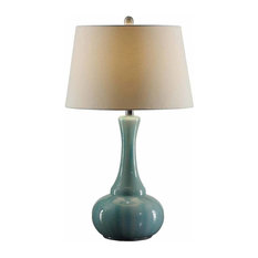 Alden Opaque Blue Glass Table Lamp 27.5"Tall 16" Dia. White Linen Shade