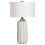 Uttermost - Uttermost Azariah White Crackle Table Lamp - A Nod To Old-world Style, This Ceramic Table Lamp Features A Distressed Cream And Beige Crackle Glaze With A Deep Ribbed Texture, Accented By Brushed Nickel And Crystal Details. A White Linen Fabric Drum Shade Completes The Look.