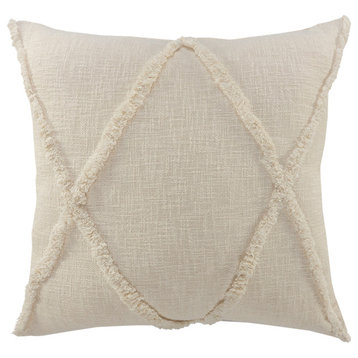 Ox Bay Handwoven Natural Beige Diamond Organic Cotton Pillow Cover, 26"x26"