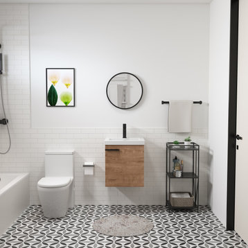 BNK Wall-Mounted Small Bathroom Vanity 18" , 18"x15", Imitative Oak