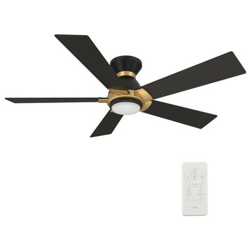 CARRO 52" Indoor Wifi Low Profile Ceiling Fan with Dimmable LED Light and Remote, Black/Gold