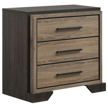 Pemberly Row Farmhouse 3-Drawer Wood Nightstand in Brown and Light Taupe