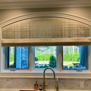 Arched Roman Shade Using Norbar Fabric in Kitchen Window