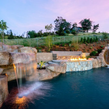 Pool with slide, water fall and fire feature!