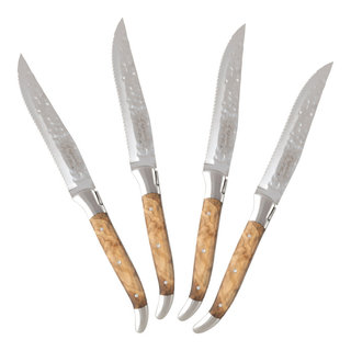 Laguiole Steak Knives Set of 6pc set Assorted Wood Handle in Satin