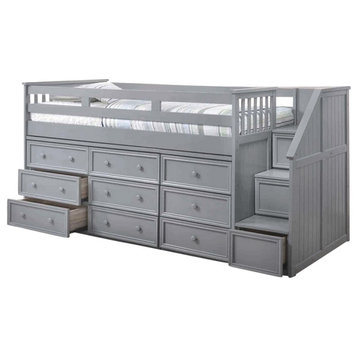 Marlena Grey Full Size Storage Low Loft Bed with Stairs
