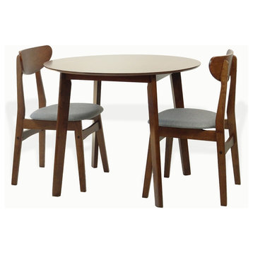 Solid Wood 3-Piece Dining Set, Medium Brown, Yumiko Side Chairs