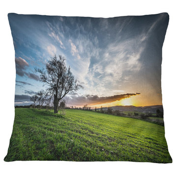 Green Grass Field in Sardinia Landscape Printed Throw Pillow, 16"x16"