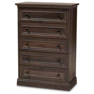 Traditional Transitional Hazel Walnut Brown Finished 5-Drawer Wood Chest